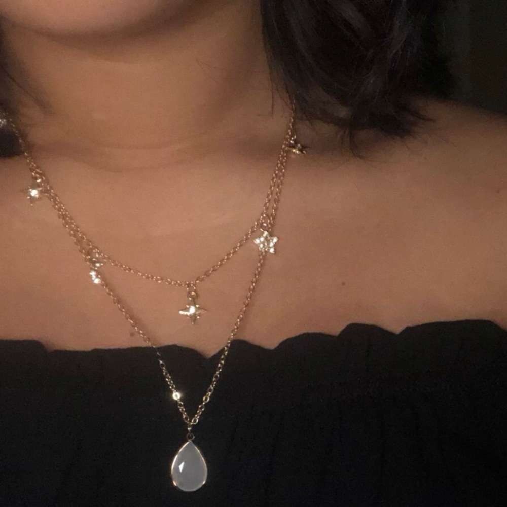 Layered star and crystal pendant necklace